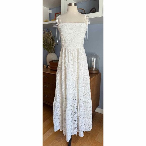 MRS & HUGS Lace Tiered Midi Maxi Dress Smocked Back Cottagecore Off-white - Picture 4 of 10